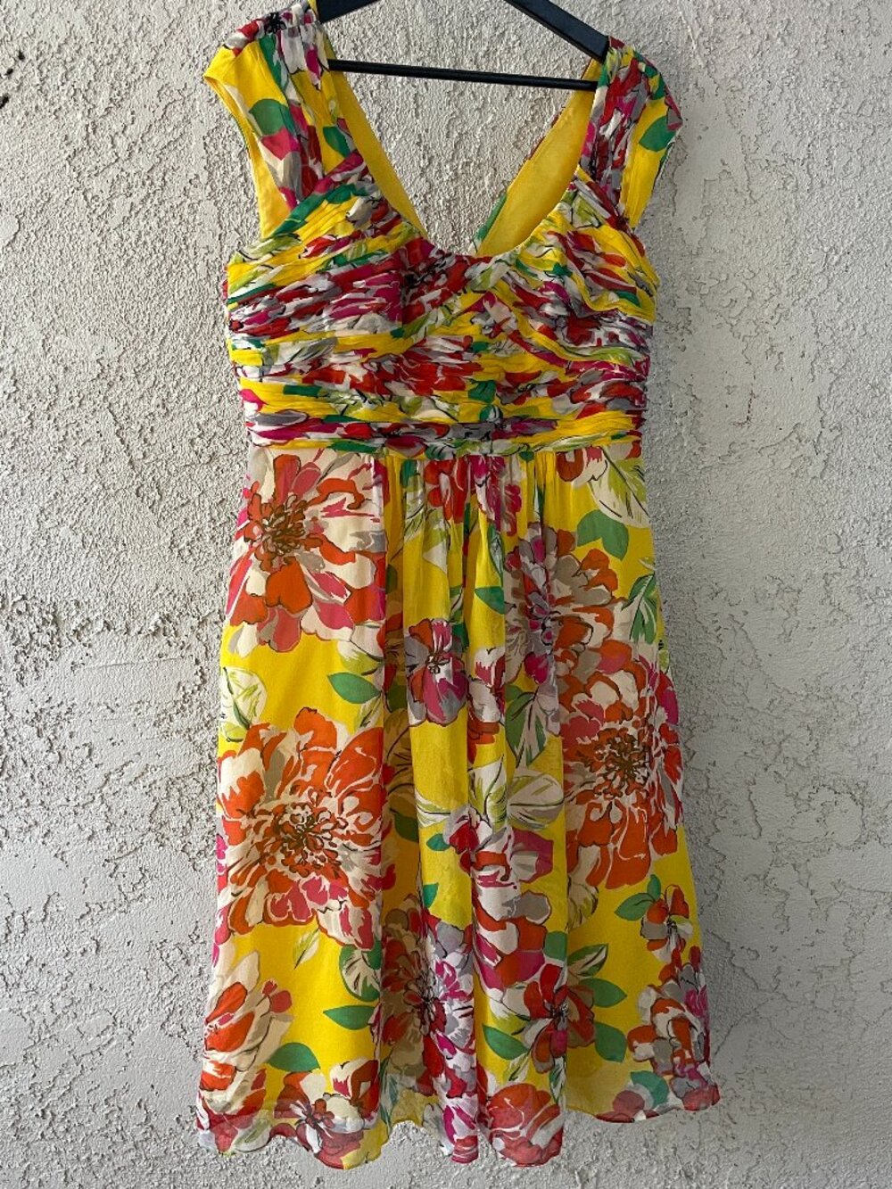 100% Silk Jones New York Floral Midi Dress Yellow Romanticcore Size 12